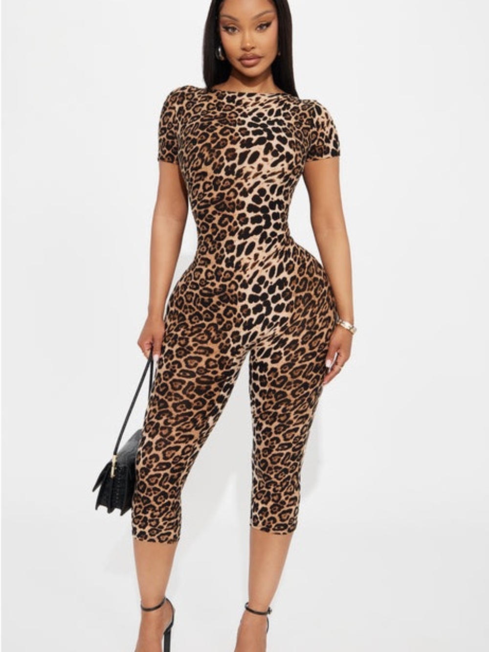 Fashion Nova Leopard Print Capri Jumpsuit - Tan & Black